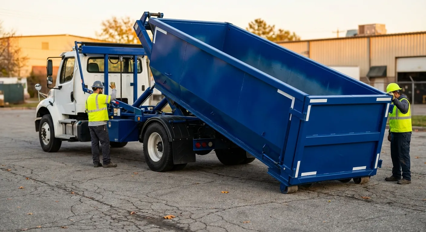 Roll-off dumpster rental truck protecting driveway surfaces in Allentown, PA