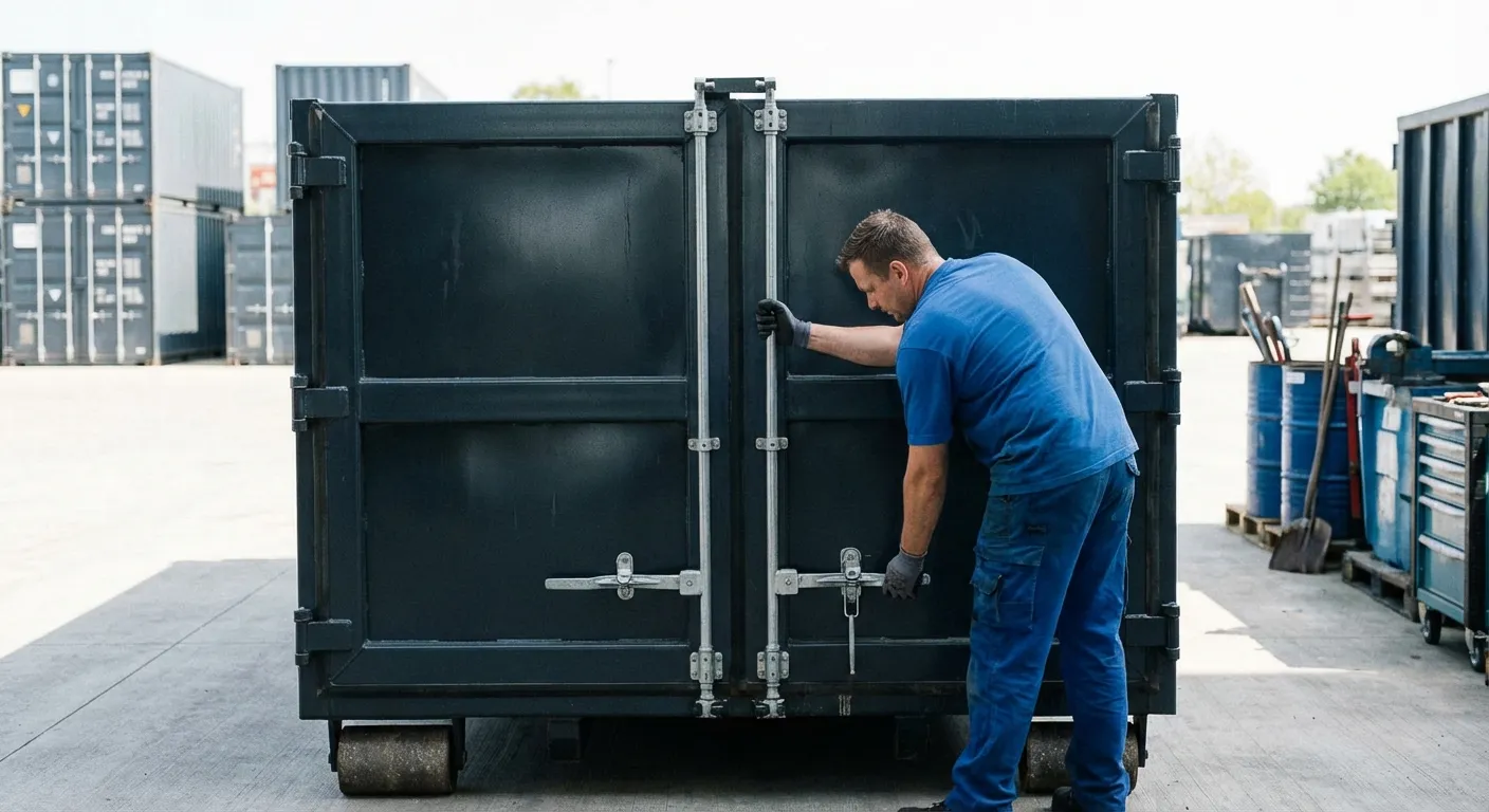 Dumpster walk-in loading door open showing easy access in Allentown, PA