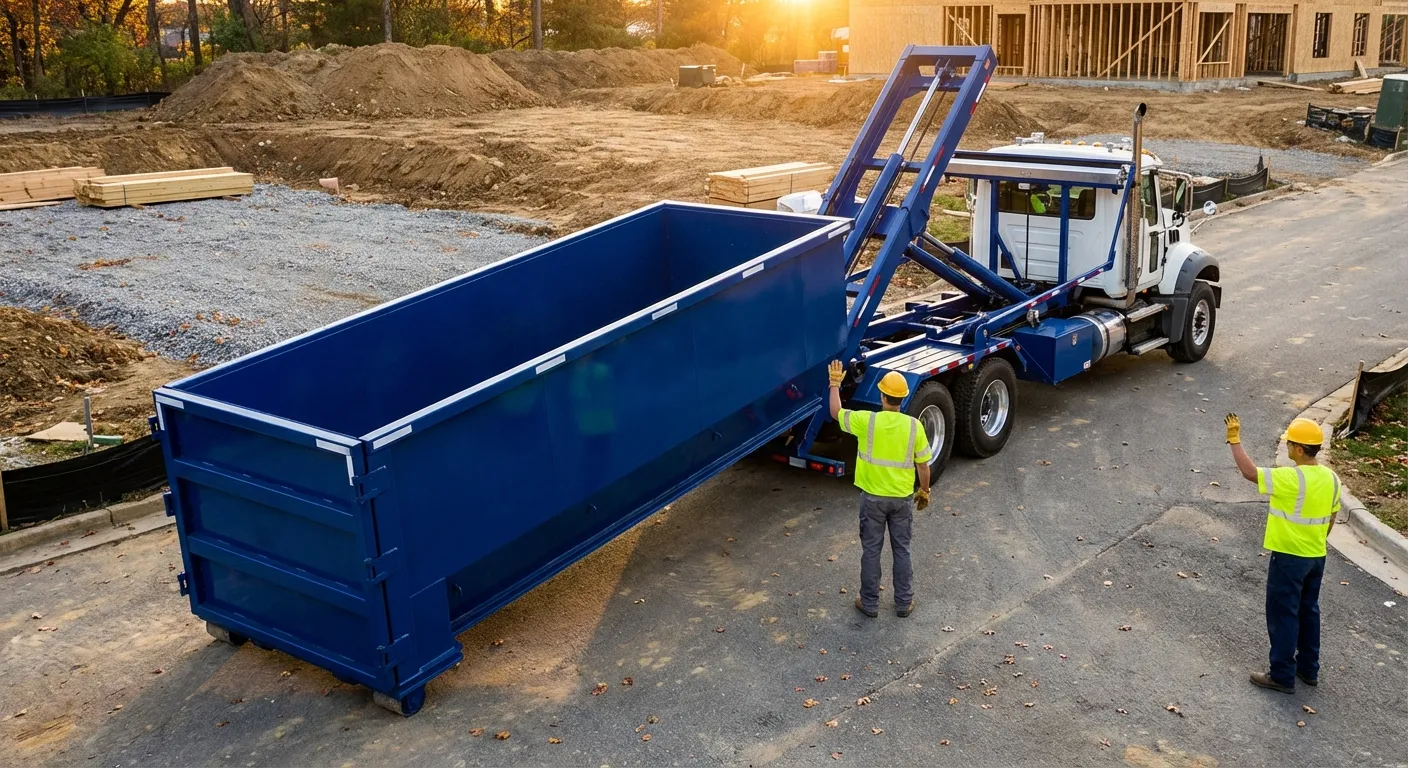 Construction dumpster delivery truck in Allentown, PA